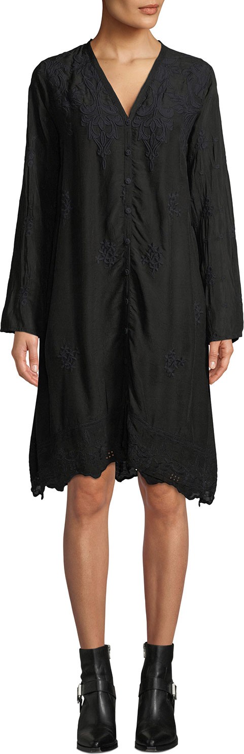 Johnny Was Frinna Waist-Tie Embroidered Dress