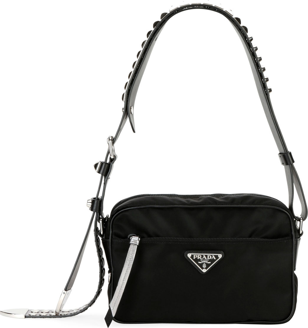 Prada Prada Black Nylon Shoulder Bag with Studding