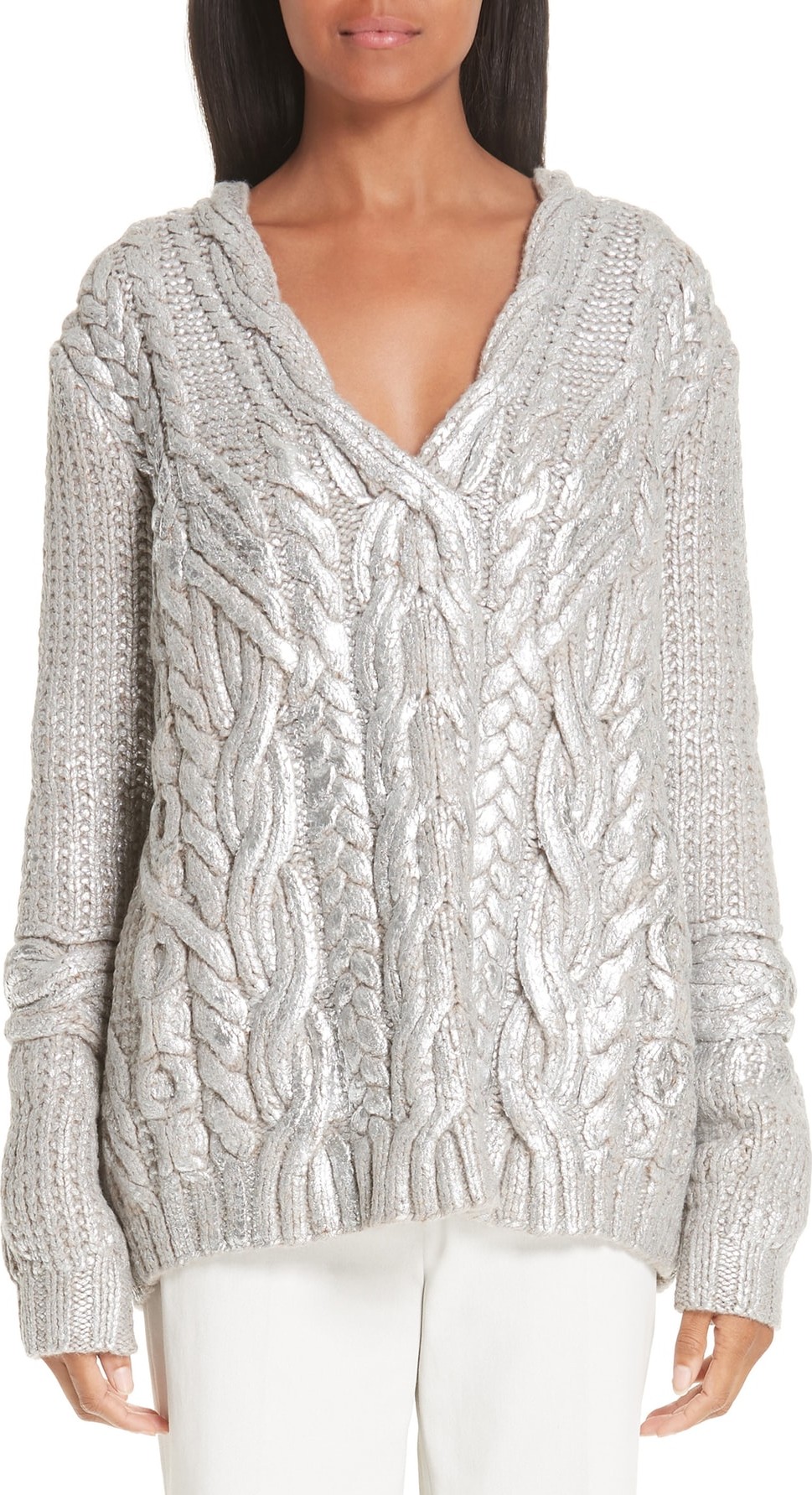 Partow Hand Painted Cable Knit Lambswool & Cashmere Sweater