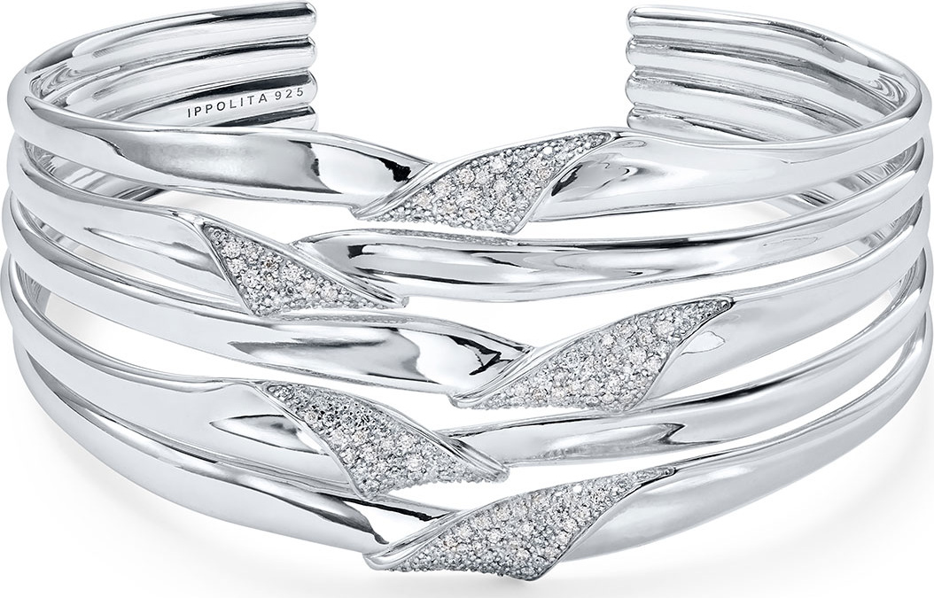 IPPOLITA Classico Stardust Silver Folded Bangle Bracelet w/ Diamonds