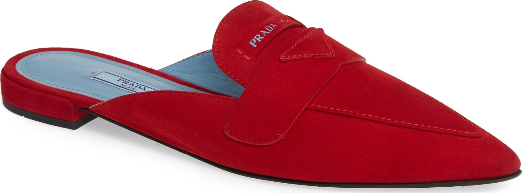 Prada Logo Pointy Toe Loafer Mule