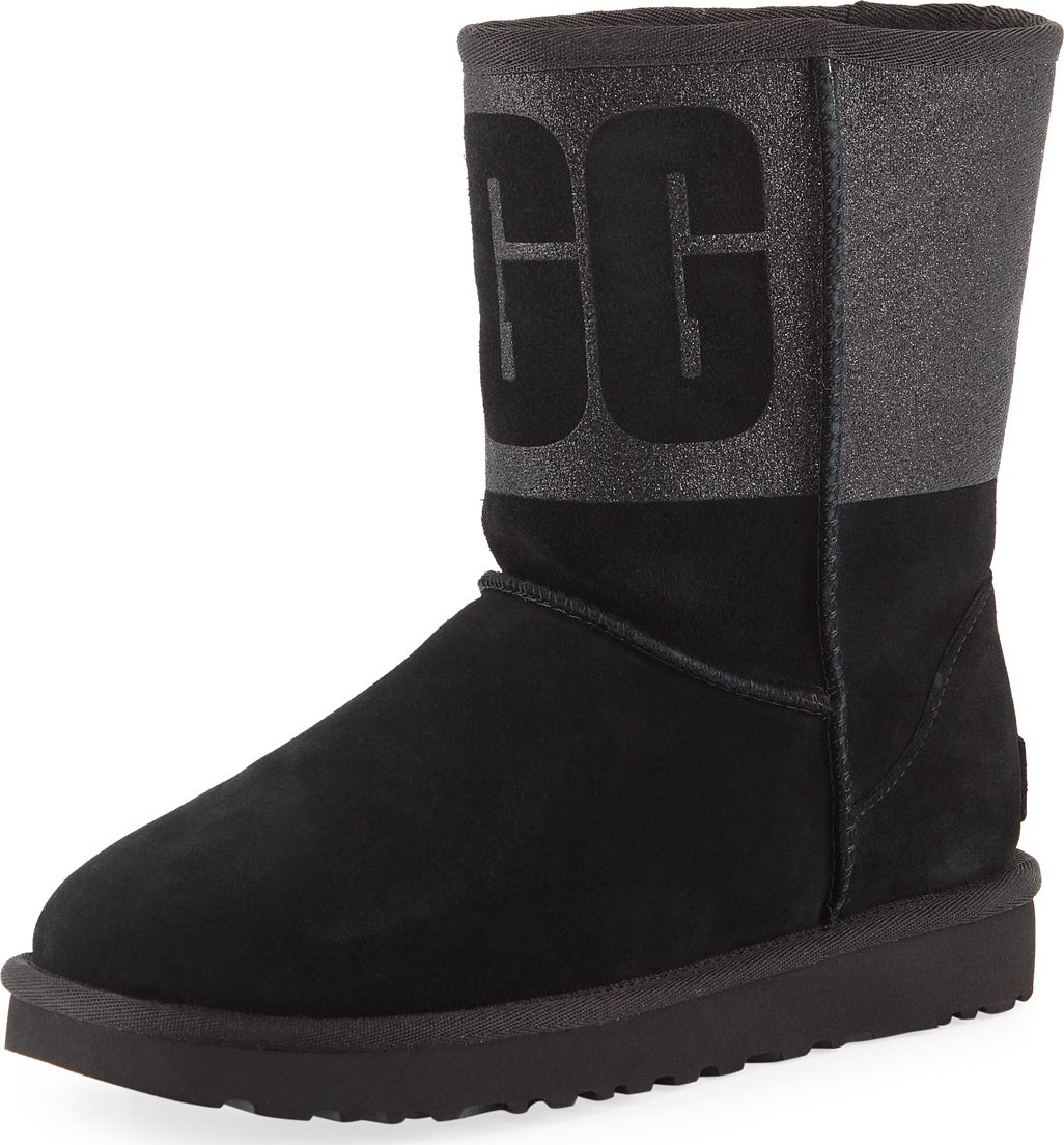 UGG Classic Short Sparkle Boots with Logo