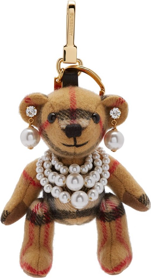 Burberry London England Thomas Bear faux-pearls cashmere key ring