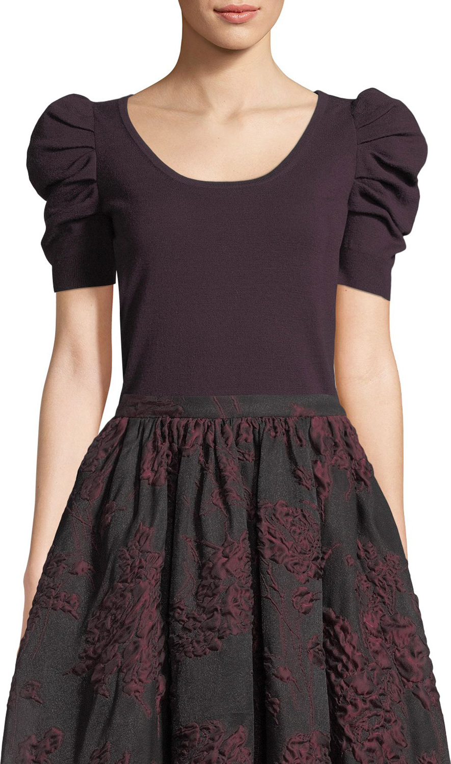 Co Pouf-Sleeve Scoop-Neck Merino Wool Pullover Sweater