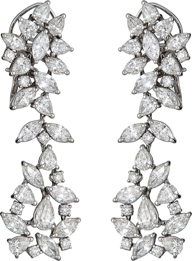ZYDO Unique 18k White Gold Diamond Cluster Drop Earrings