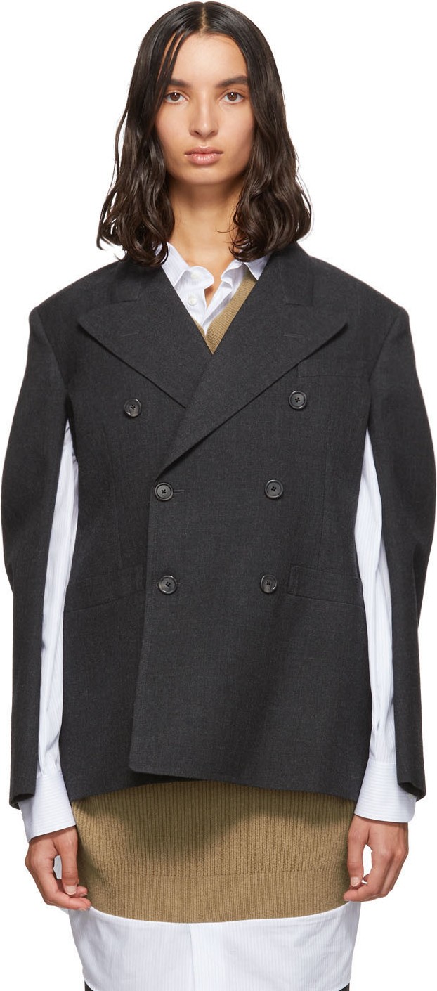 Maison Margiela Grey Wool Double-Breasted Blazer