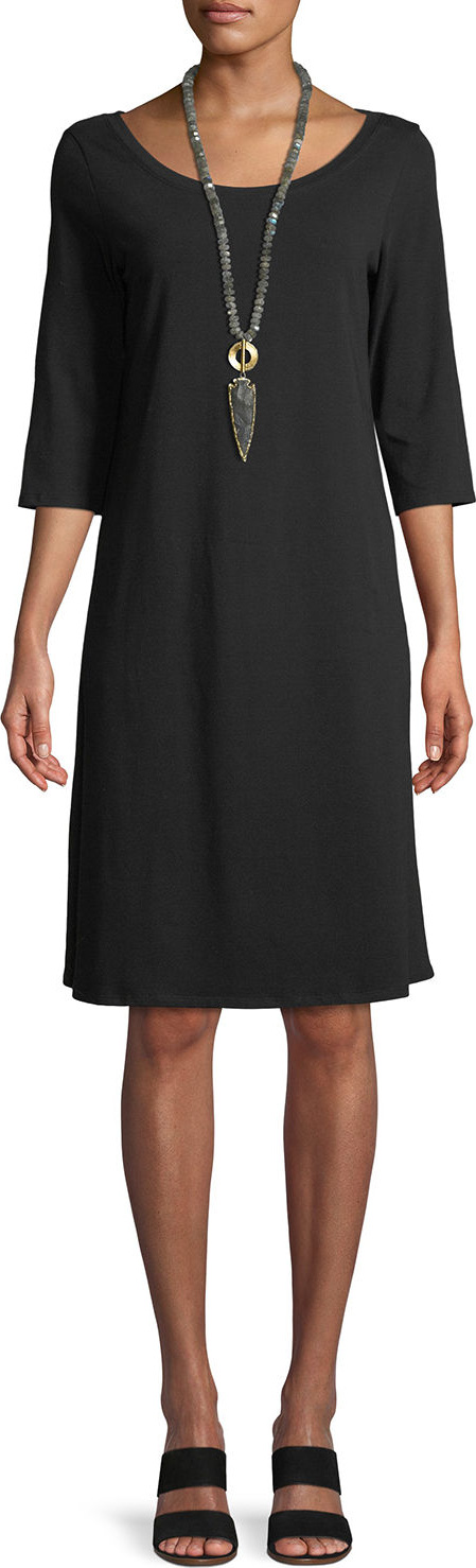Eileen Fisher 3/4-Sleeve Organic Cotton Stretch A-line Dress
