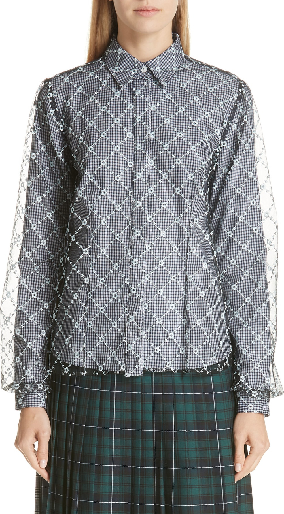 Sandy Liang Embroidered Overlay Blouse