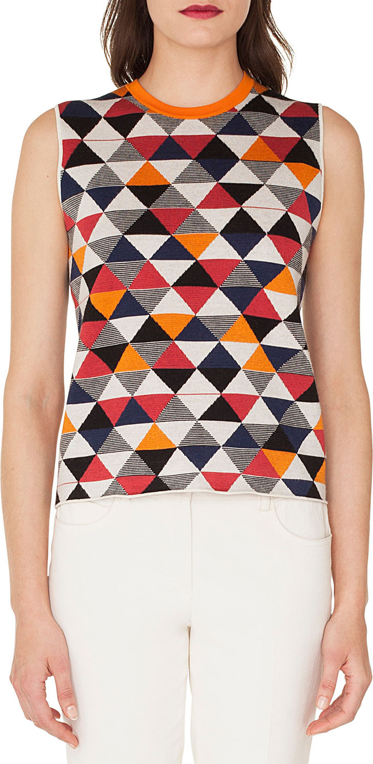 Akris Sleeveless Diamond-Jacquard Cashmere-Silk Knit Tank