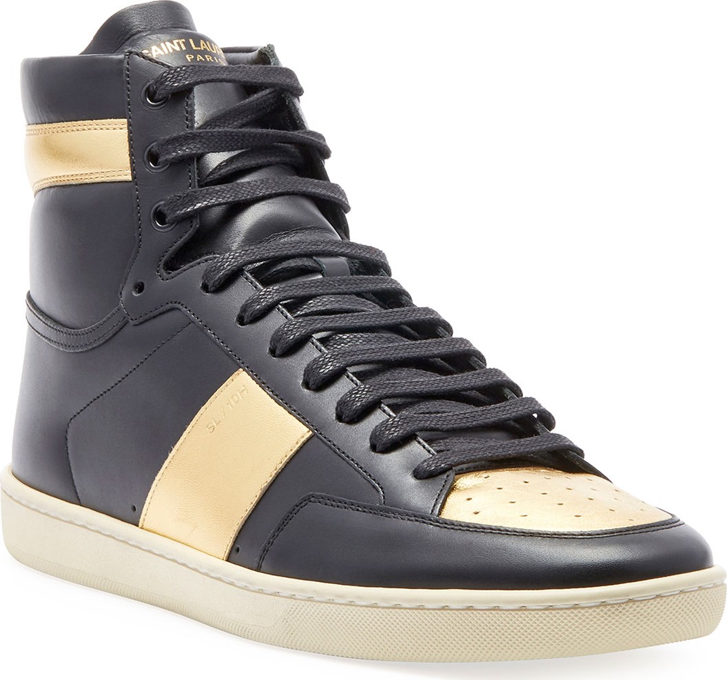 Saint Laurent Men's Metallic High-Top Sneakers