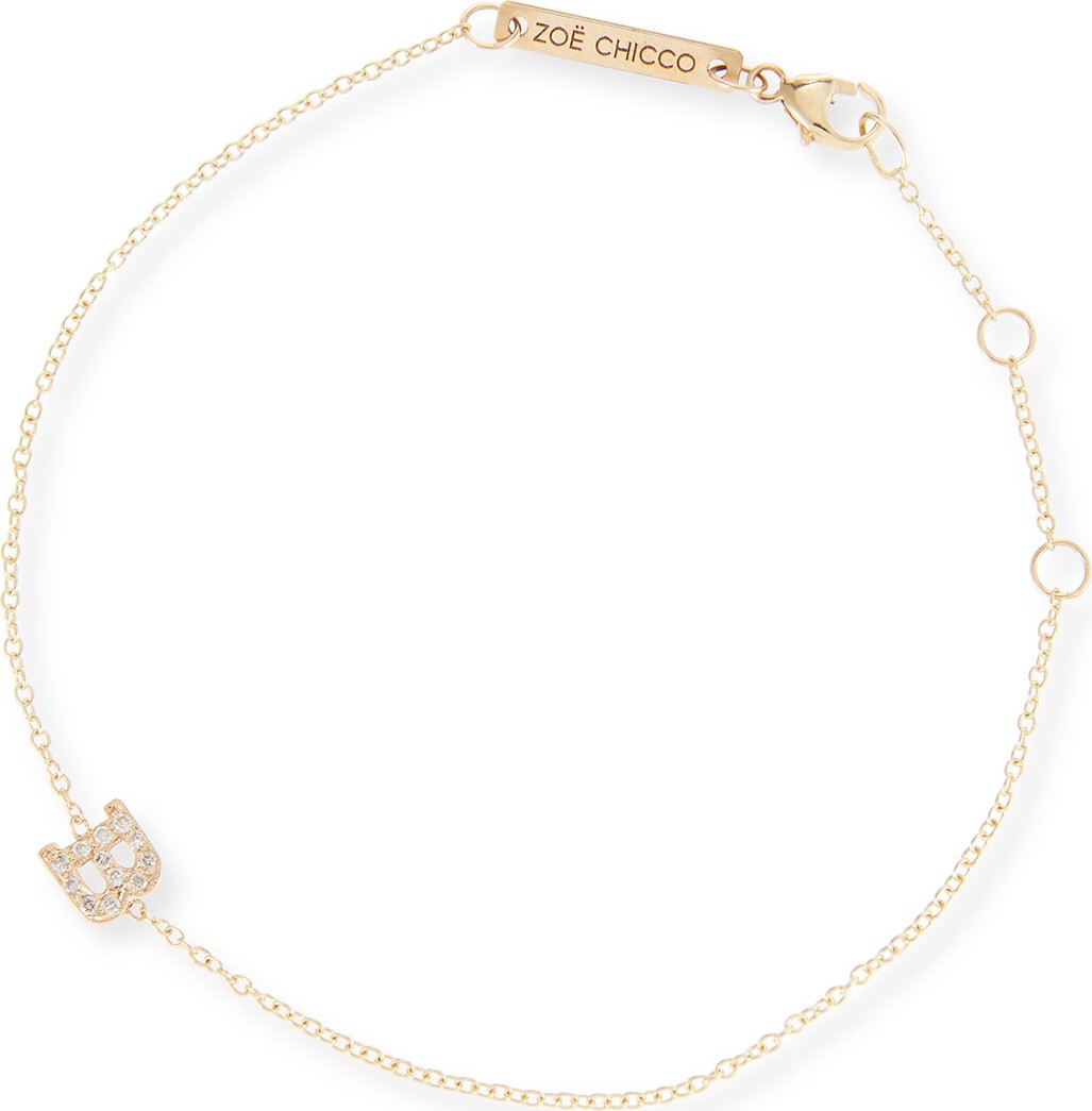 Zoe Chicco 14k Pave Diamond Single-Initial Bracelet