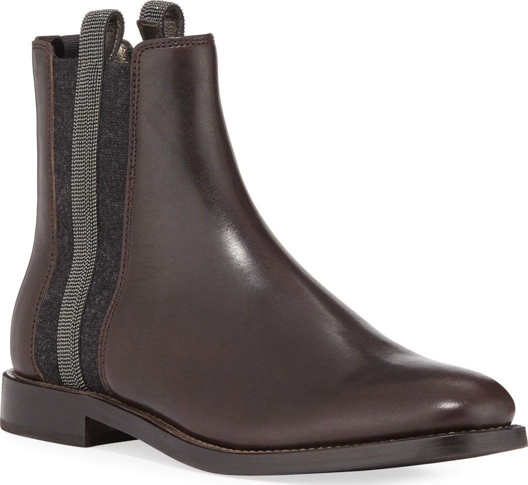 Brunello Cucinelli Chelsea Leather Cashmere Riding Booties