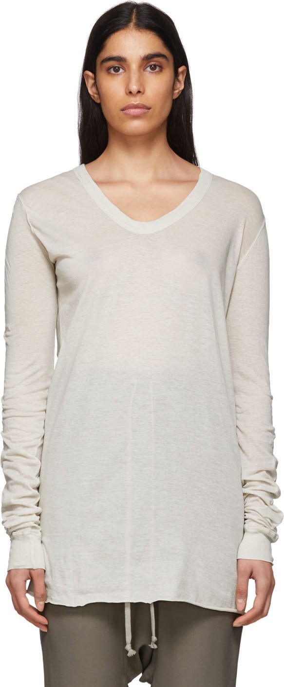 Rick Owens Off-White V-Neck Long Sleeve T-Shirt
