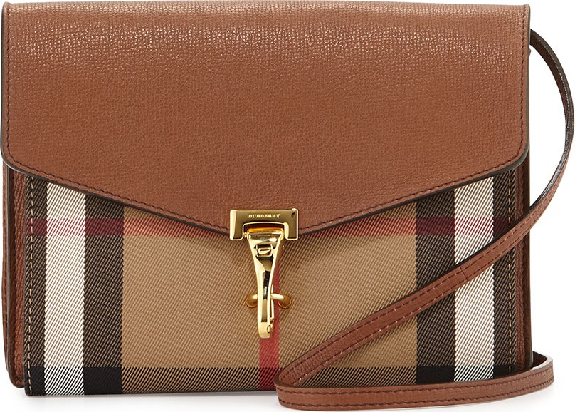 Burberry London England Check & Leather Small Crossbody Bag, Tan