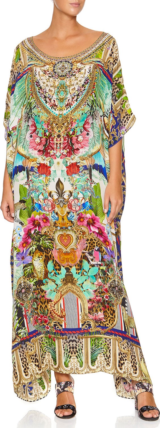 Camilla Round-Neck Printed Long Kaftan