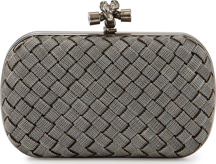Bottega Veneta Metal Intrecciato Knot Frame Clutch Bag, Silvertone