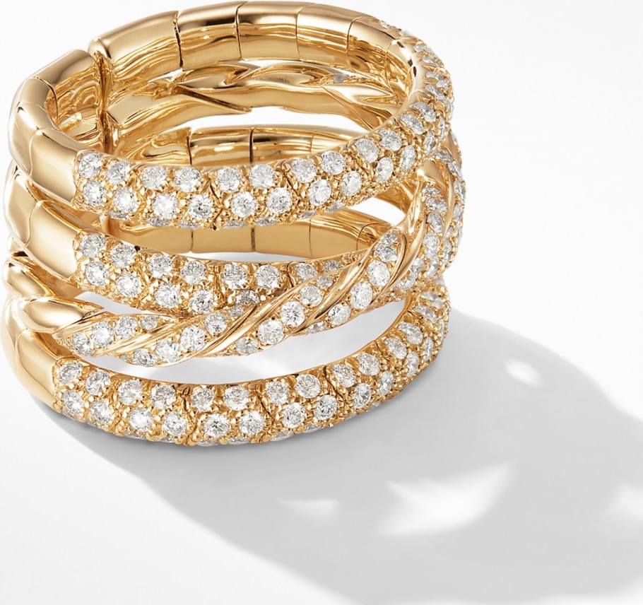 David Yurman Paveflex 4-Row 18K Yellow Gold Ring with Diamonds