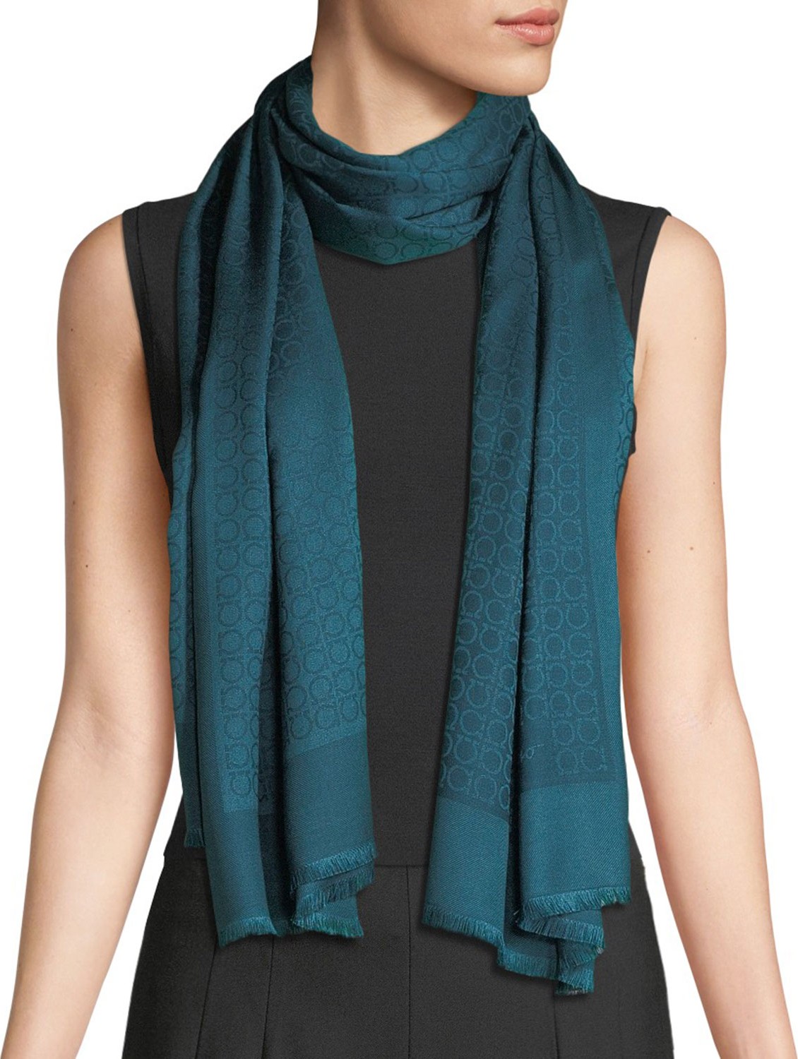 Salvatore Ferragamo Stencil Gancini Silk/Wool Logo Scarf