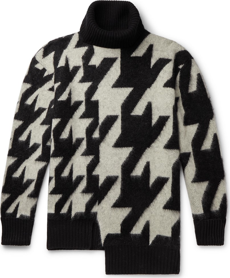 Alexander McQueen Asymmetric Houndstooth Mohair-Blend Rollneck Sweater
