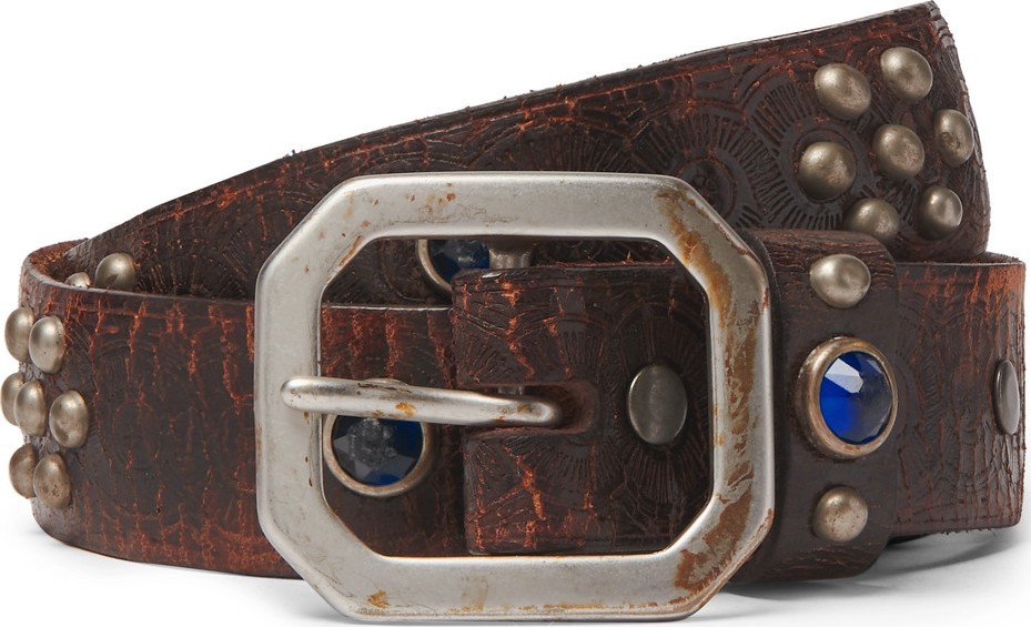 Rrl 3cm Distressed Embellished Leather Belt