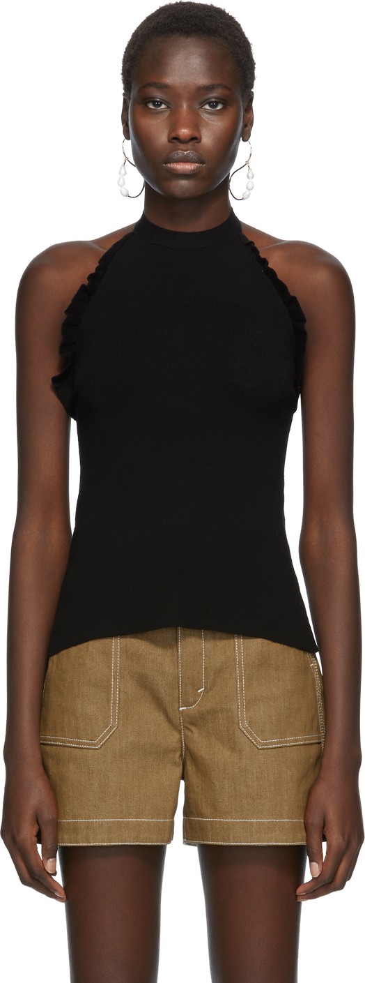 See By Chloé Black Ruffle Halter Tank Top