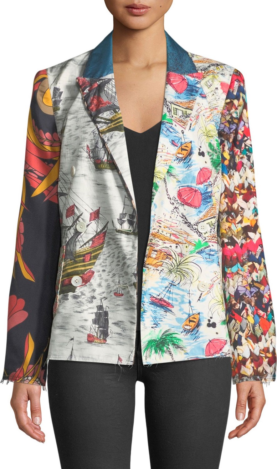 La Prestic Ouiston Tom Sawyer Long-Sleeve Mix-Print Silk Jacket