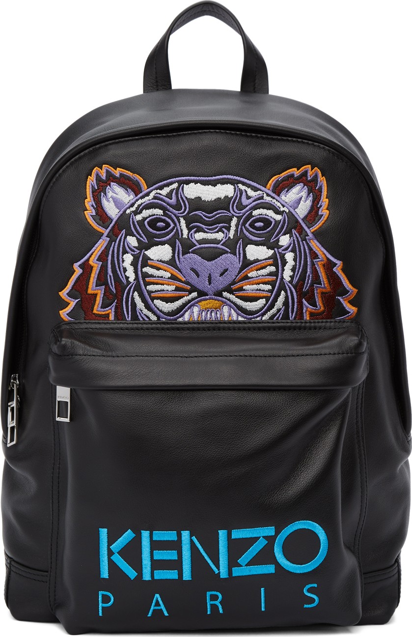 KENZO Black Leather Tiger Backpack