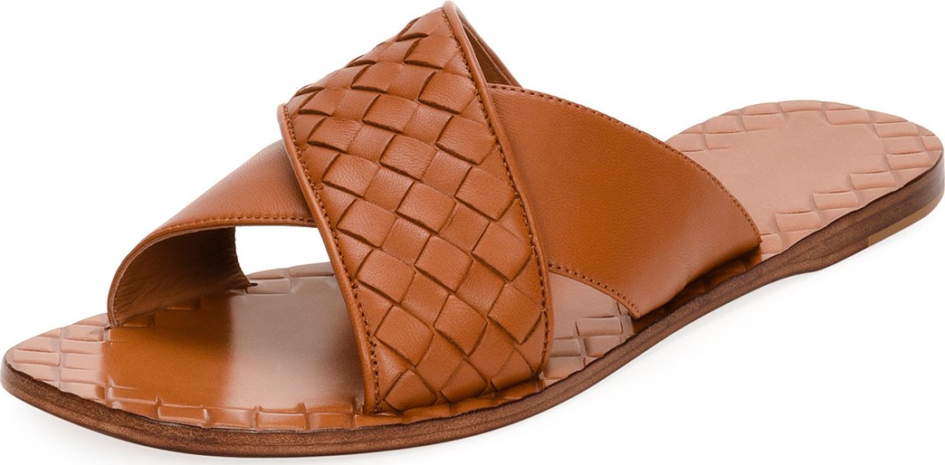 Bottega Veneta Flat Crisscross Woven Slide Sandals