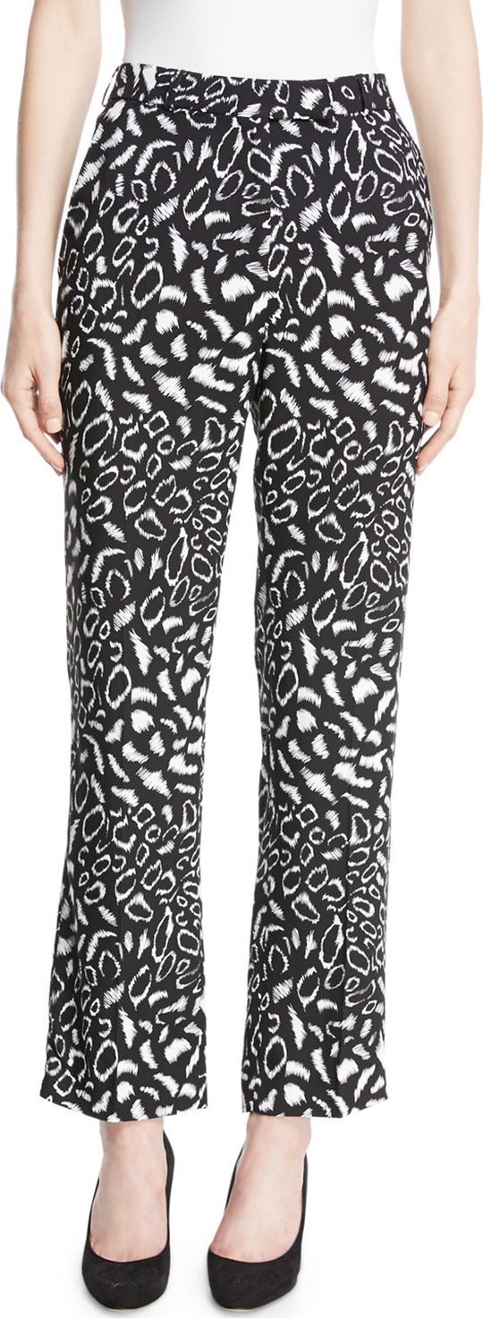 Etro Leopard-Print Straight-Leg Crepe Cropped Pants