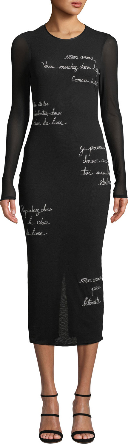 Cinq A Sept Ruffin Embroidered Long-Sleeve Midi Dress