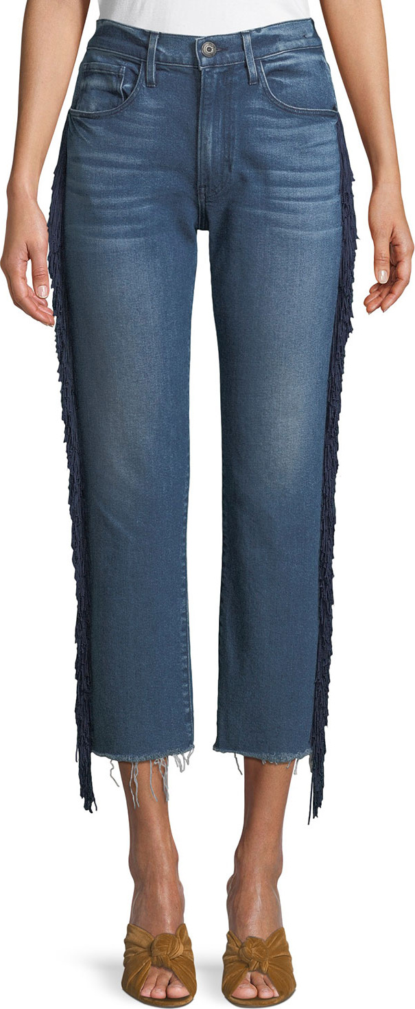 3X1 W3 Higher Ground Straight Crop Jeans with Fringe Sides