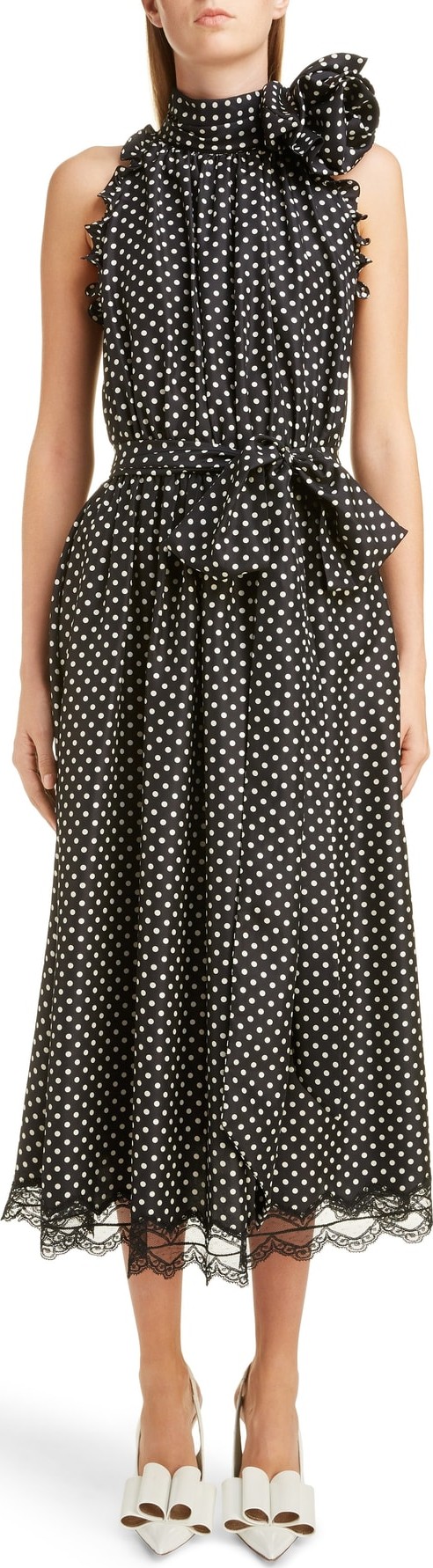 MARC JACOBS Belted Polka Dot Charmeuse Midi Dress