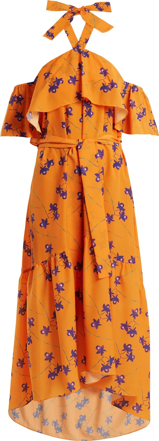 Borgo De Nor Josephine Orchid-print off-the-shoulder dress