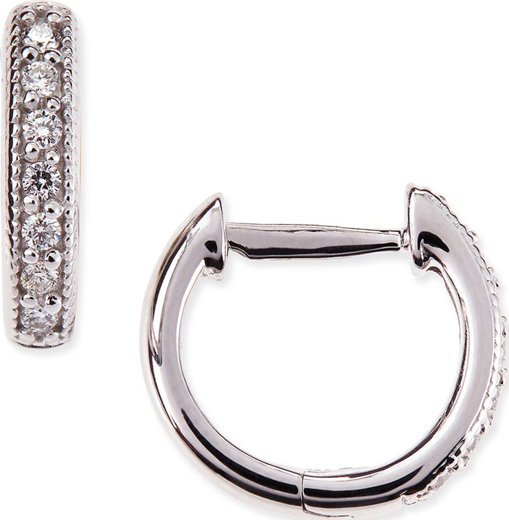 Jude Frances Small 18K White Gold Huggie Hoop Earrings with Diamonds, 11mm