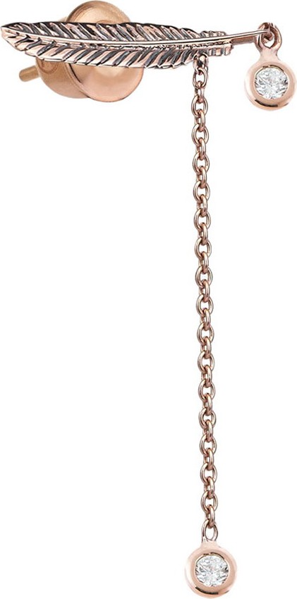 Kismet by Milka 14k Rose Gold 2-Diamond Feather Dangle Earring (Single)