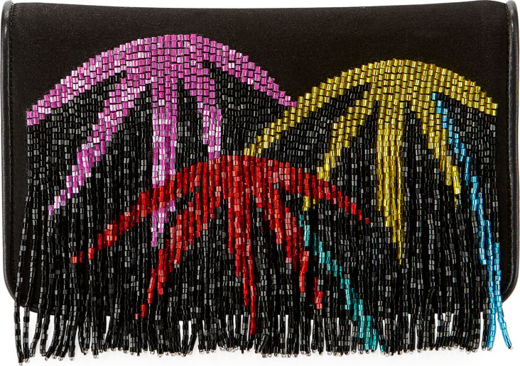 Les Petits Joueurs Ginny Palms Fringe Clutch Bag