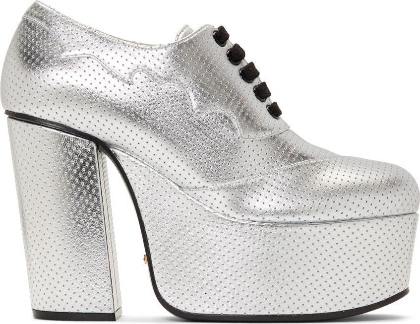 Gucci Silver Otis Lace-Up Platform Heels