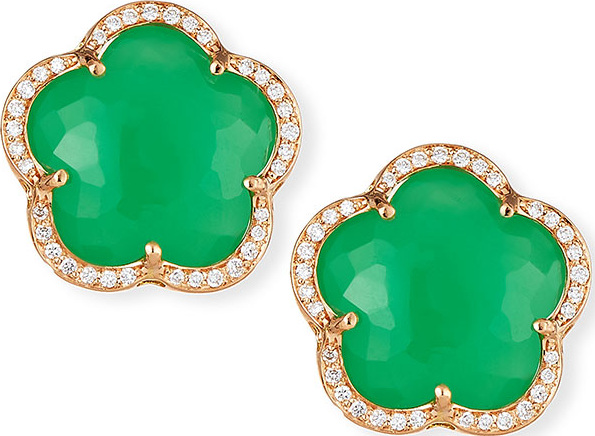 Pasquale Bruni Bon Ton Chrysoprase Button Earrings with Diamonds in 18K Rose Gold