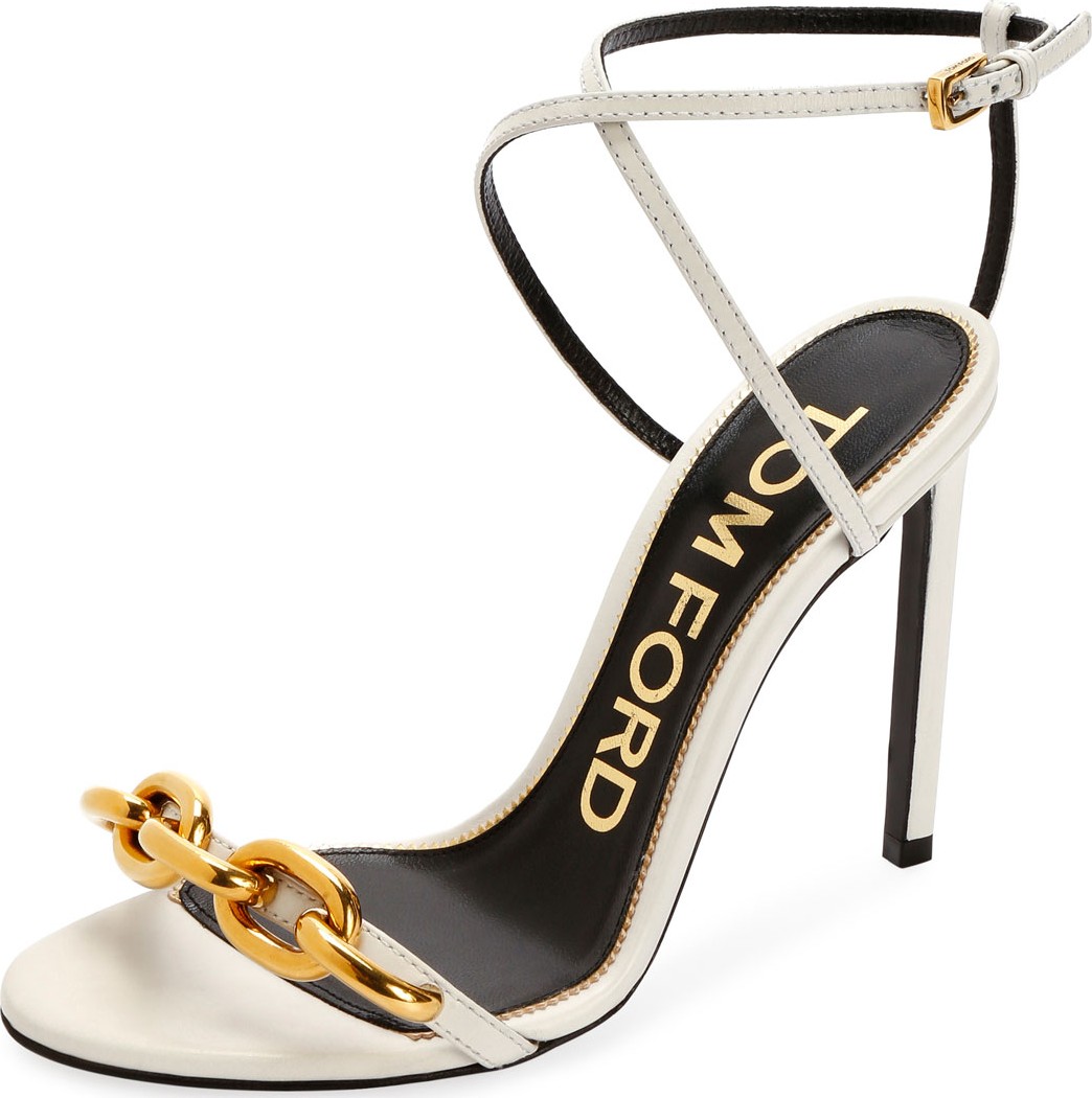 TOM FORD Leather Sandals with Chain Trim