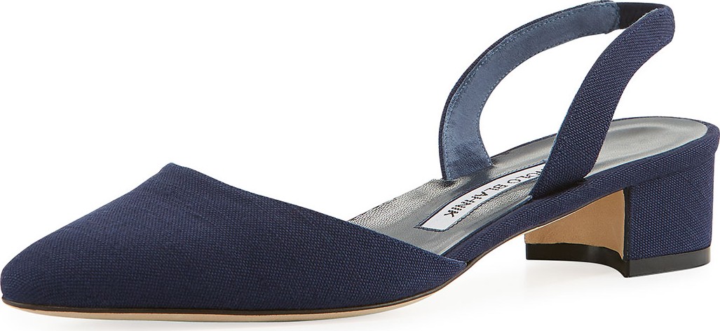 Manolo Blahnik Aspro Linen Slingback Pump