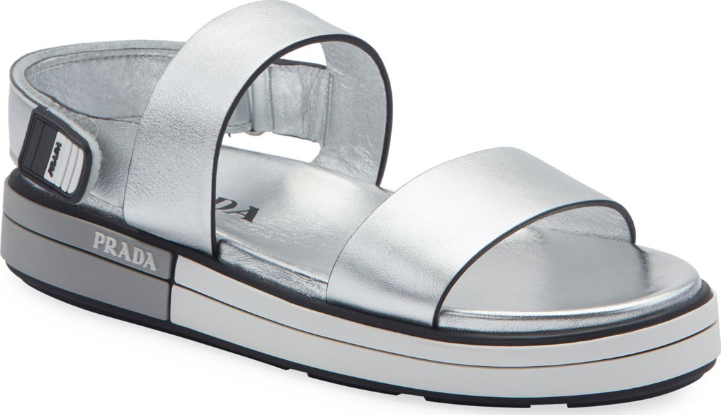 Prada Metallic Platform Sport Sandals