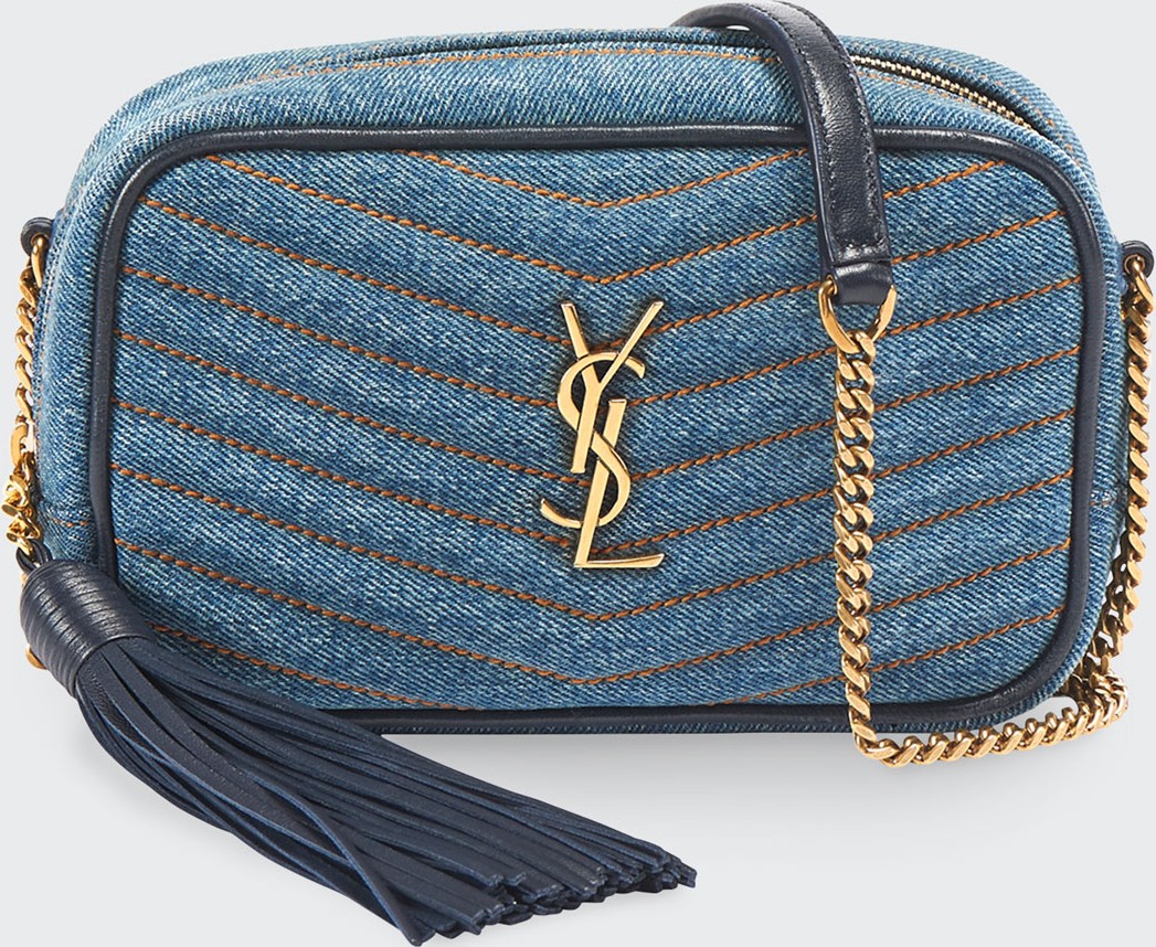 Saint Laurent Lou Mini YSL Monogram Denim Camera Bag