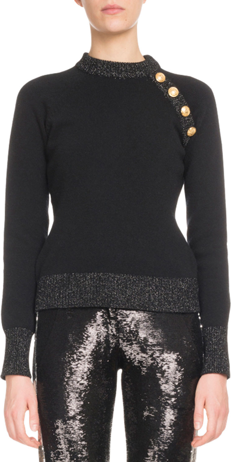 Balmain Long-Sleeve 4-Button Cashmere Sweater