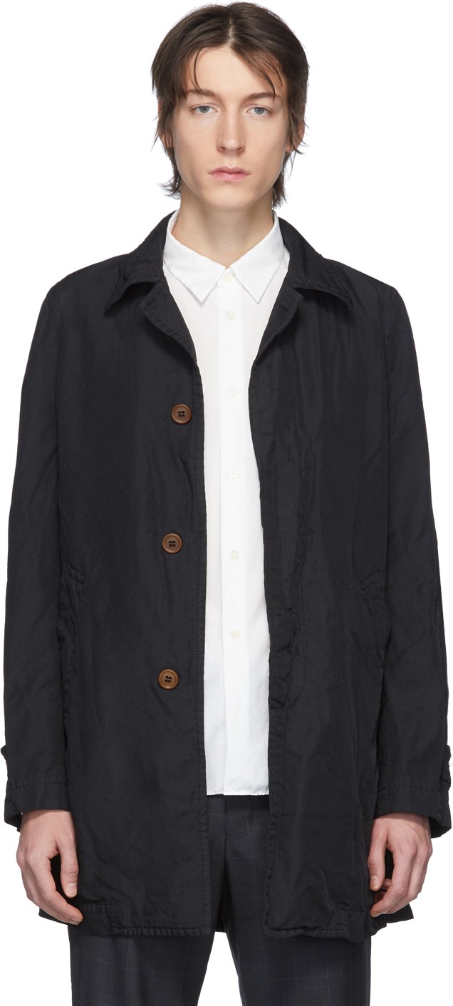 Comme des Garçons Homme Deux Black Twill Garment Dyed Coat