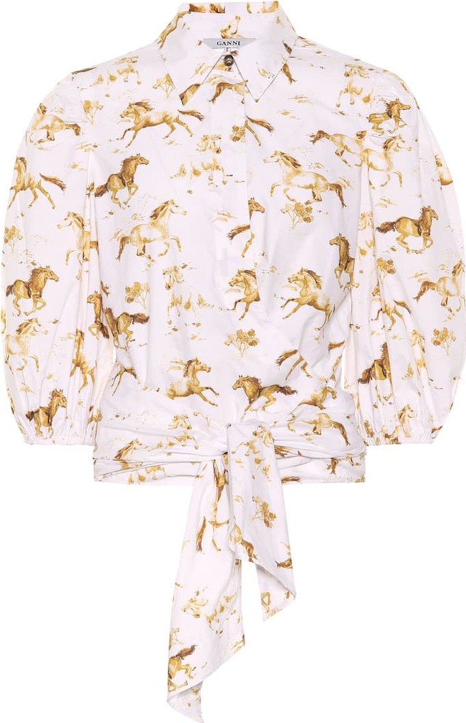 Ganni Printed cropped cotton shirt