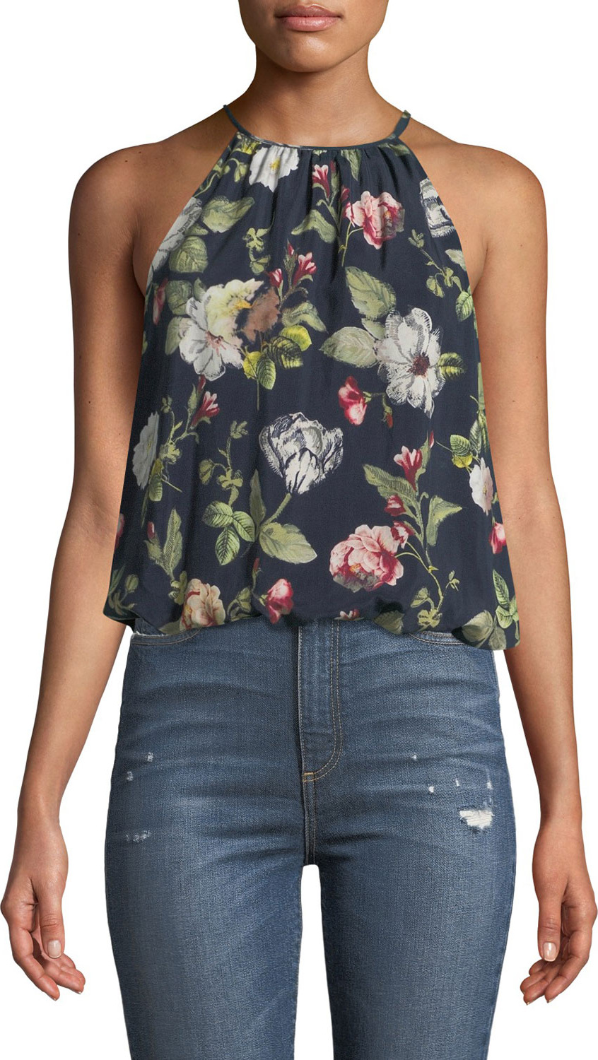 Alice + Olivia Rosa Spaghetti-Strap Halter Floral-Print Top