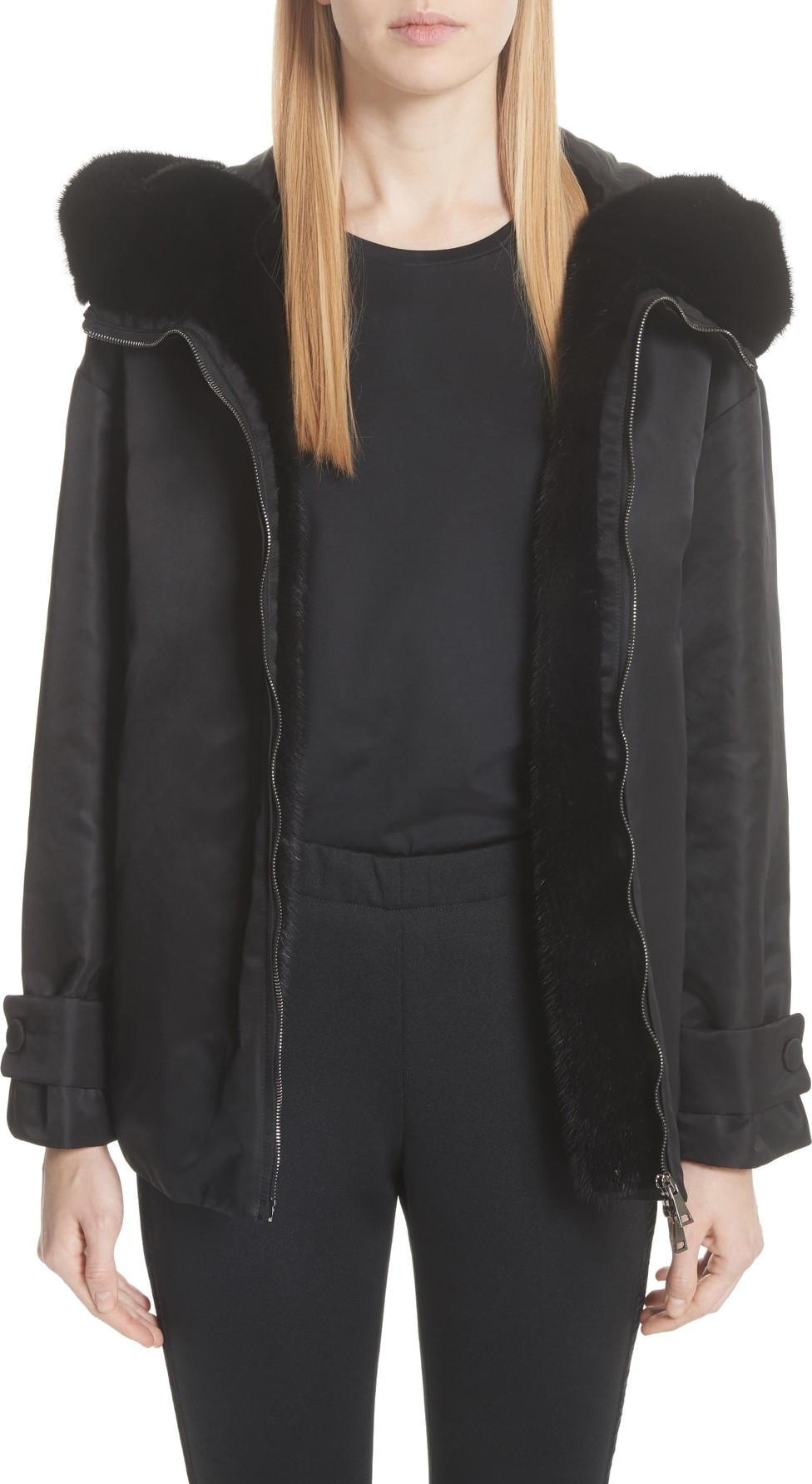 Moncler Bondree Genuine Mink Fur Trim Down Jacket