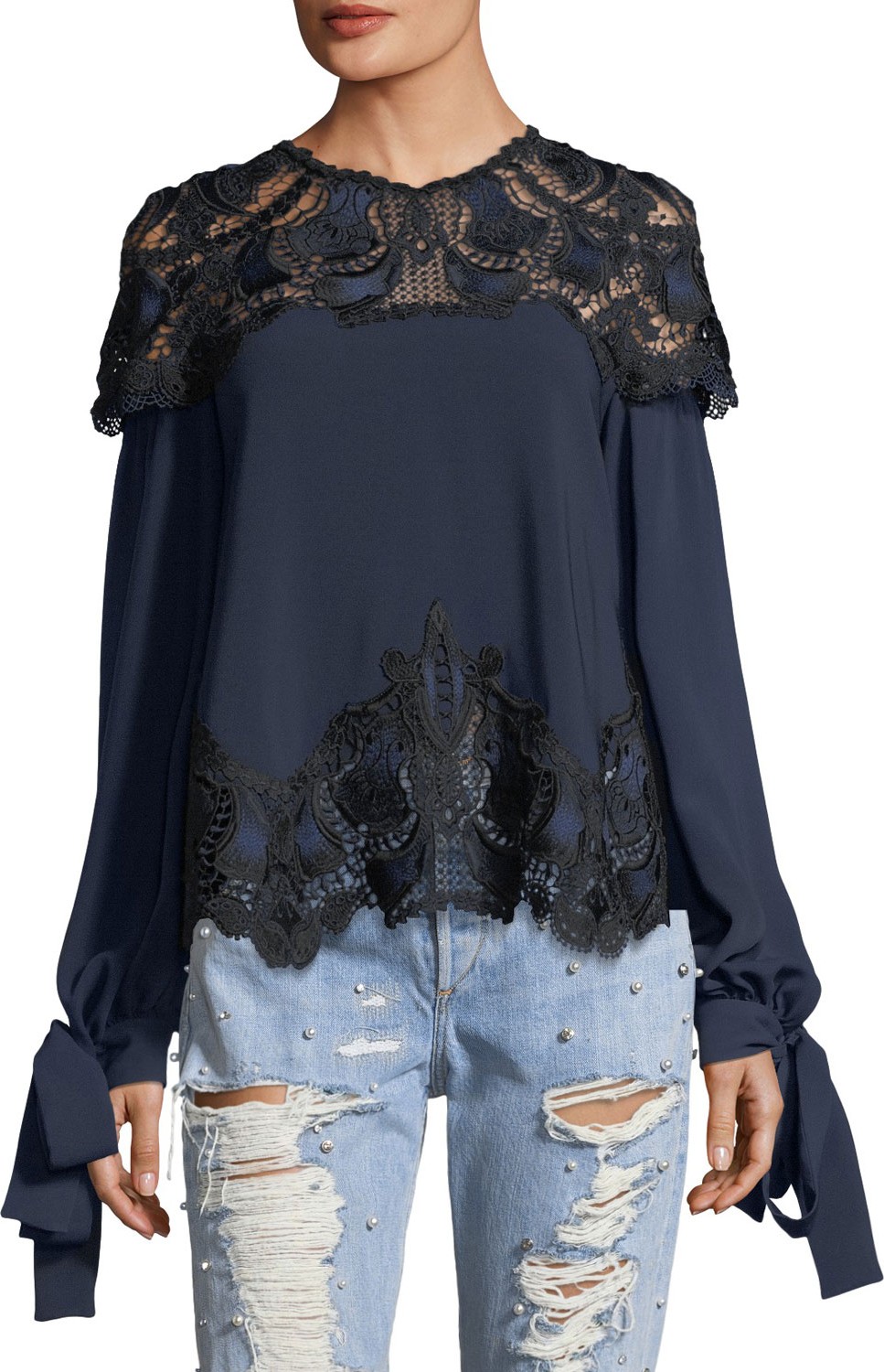 Jonathan Simkhai Crepe Applique Blouson Sleev