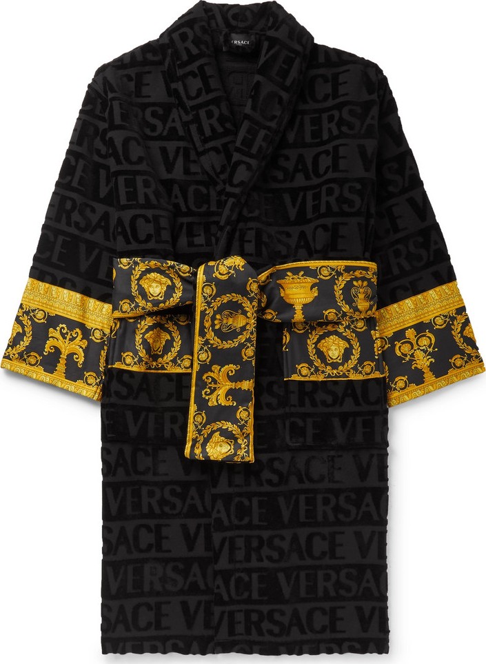 Versace Poplin-Panelled Logo-Jacquard Cotton-Terry Robe