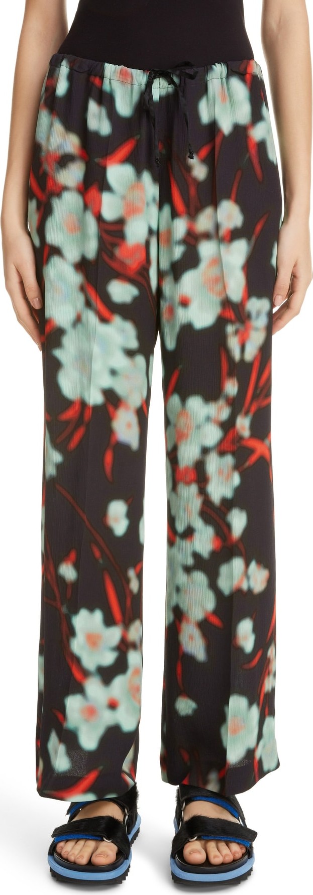 Dries Van Noten Floral Print Drawstring Waist Pants